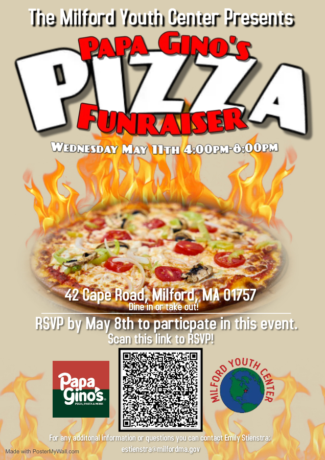 Save the Date MYC Papa Gino’s Pizza Fundraiser Milford Youth Center